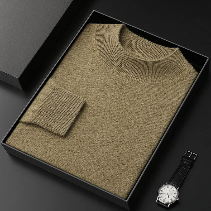 Jersey de Cachemir 100% para Hombre – Cuello Medio Alto, Tejido Fino y Estilo Casual Premium