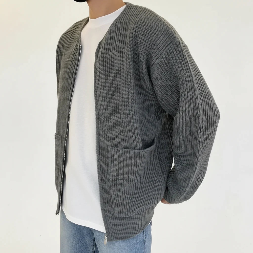 Cárdigan Slim para Hombre con Cremallera – Estilo Otoño/Invierno