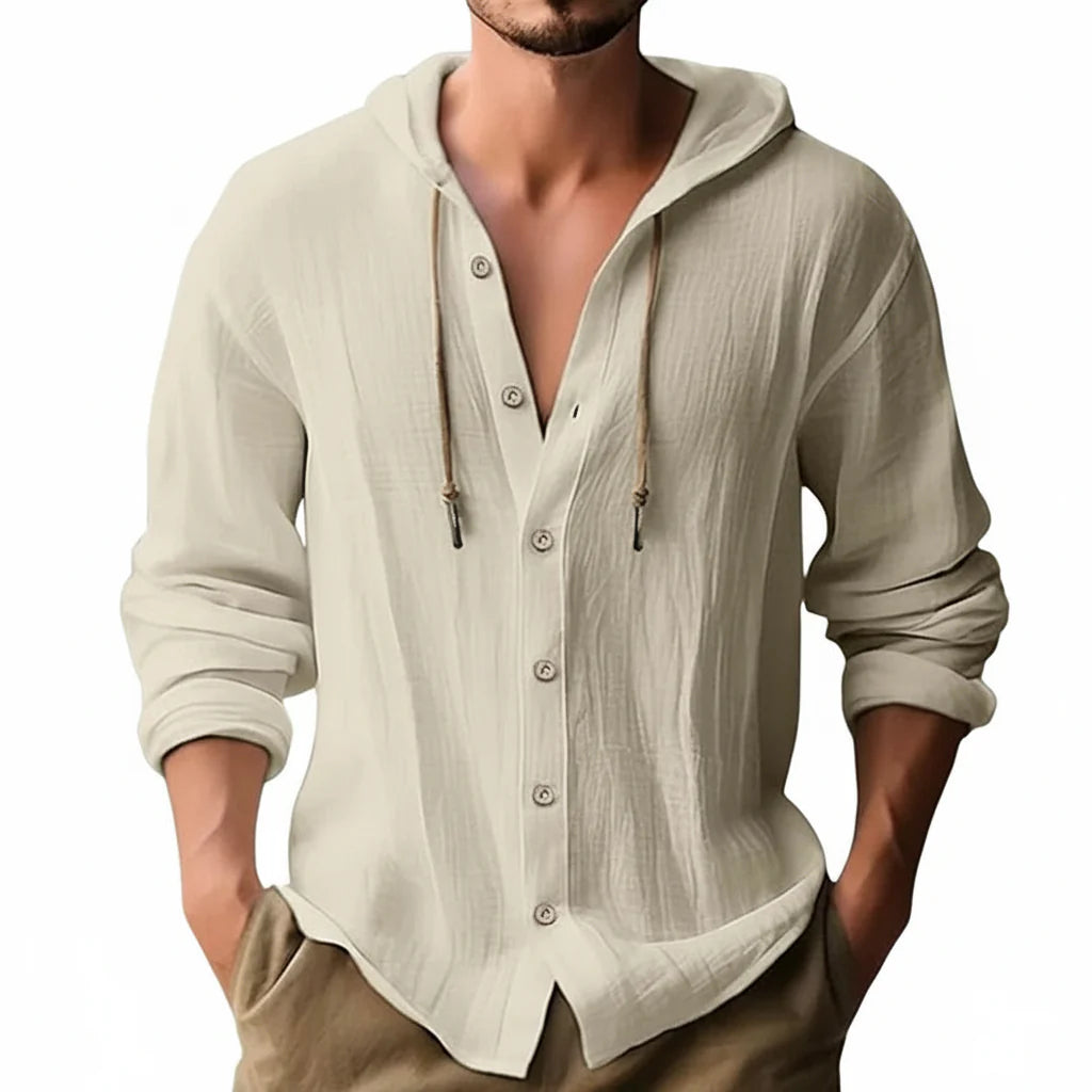 Camisa Casual de Hombre en Algodón y Lino con Capucha – Estilo Primavera/Verano