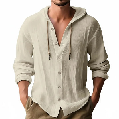 Camisa Casual de Hombre en Algodón y Lino con Capucha – Estilo Primavera/Verano