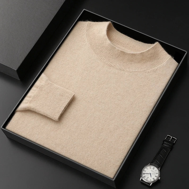 Jersey de Cachemir 100% para Hombre – Cuello Medio Alto, Tejido Fino y Estilo Casual Premium