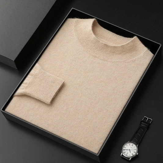 Jersey de Cachemir 100% para Hombre – Cuello Medio Alto, Tejido Fino y Estilo Casual Premium