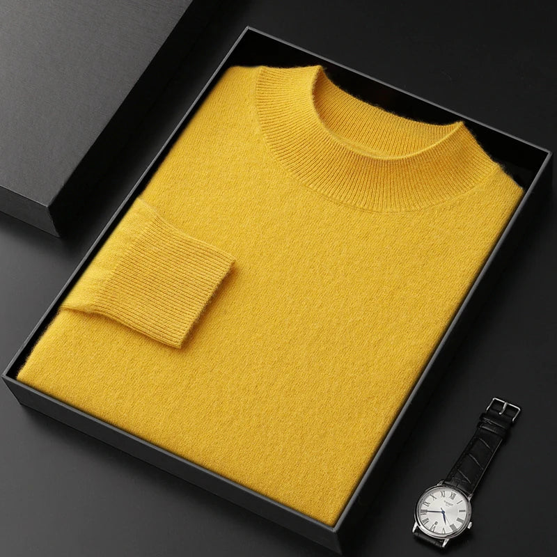 Jersey de Cachemir 100% para Hombre – Cuello Medio Alto, Tejido Fino y Estilo Casual Premium