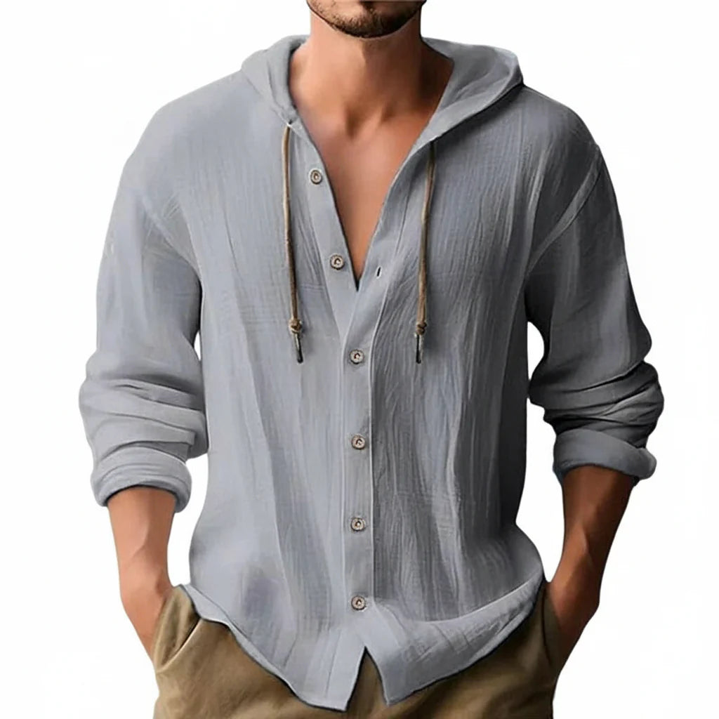 Camisa Casual de Hombre en Algodón y Lino con Capucha – Estilo Primavera/Verano