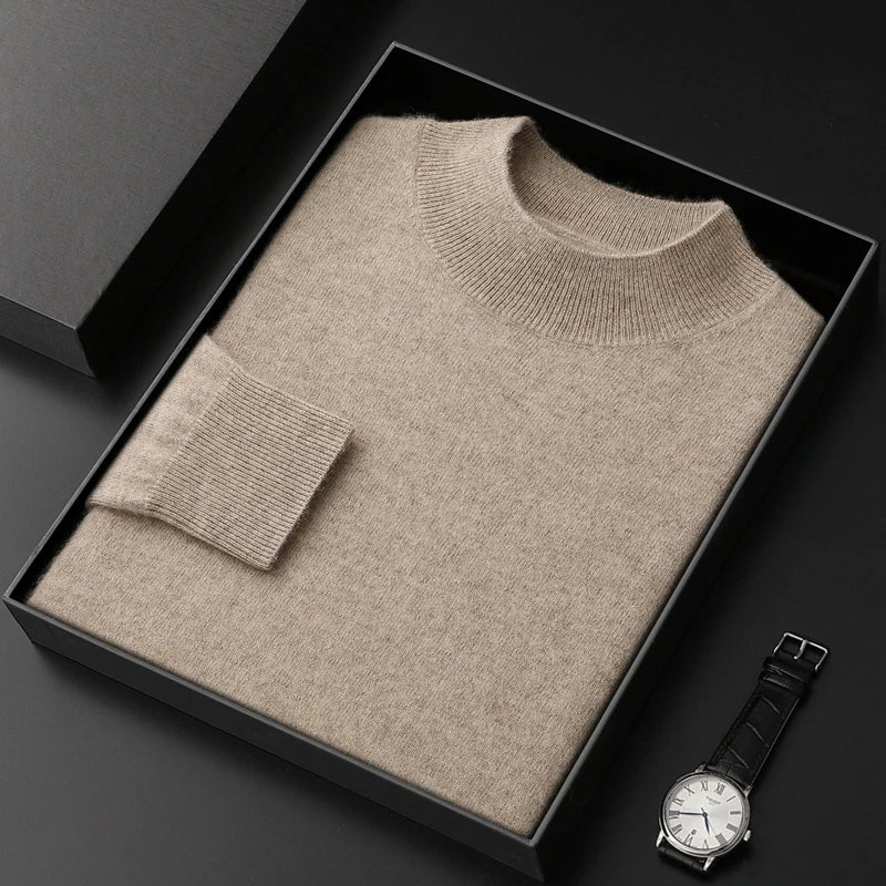 Jersey de Cachemir 100% para Hombre – Cuello Medio Alto, Tejido Fino y Estilo Casual Premium