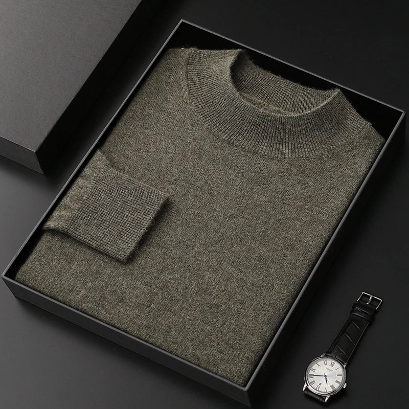 Jersey de Cachemir 100% para Hombre – Cuello Medio Alto, Tejido Fino y Estilo Casual Premium