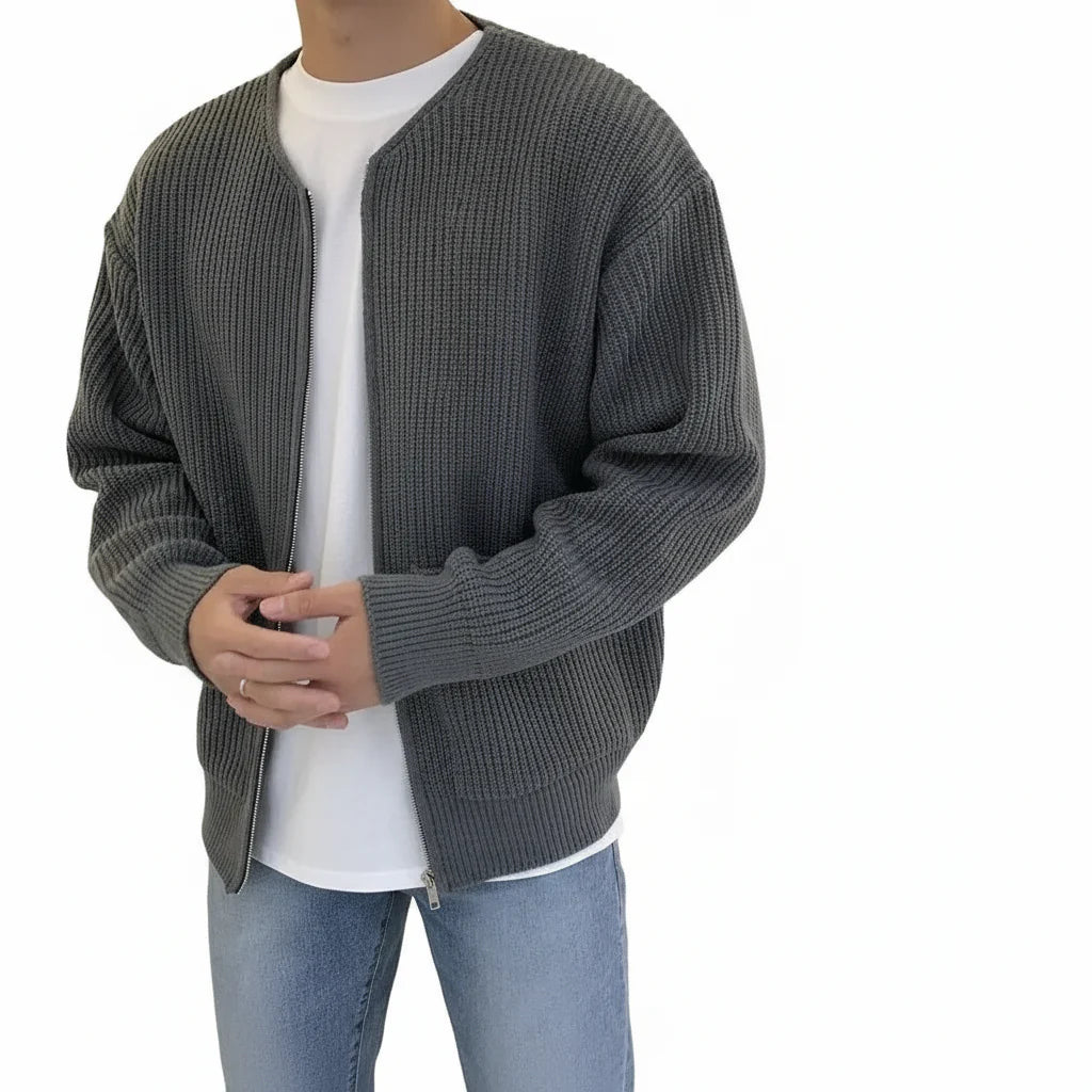 Cárdigan Slim para Hombre con Cremallera – Estilo Otoño/Invierno