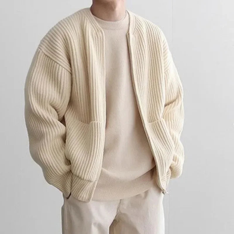 Cárdigan Slim para Hombre con Cremallera – Estilo Otoño/Invierno