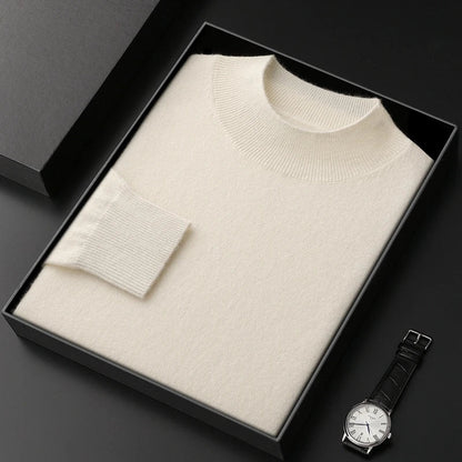 Jersey de Cachemir 100% para Hombre – Cuello Medio Alto, Tejido Fino y Estilo Casual Premium