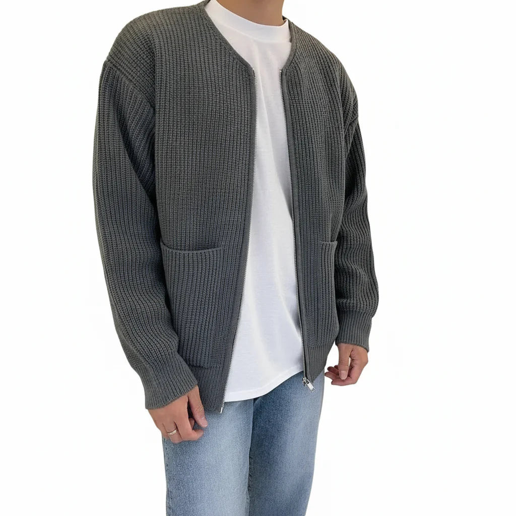 Cárdigan Slim para Hombre con Cremallera – Estilo Otoño/Invierno