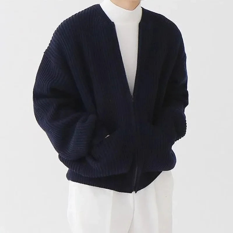 Cárdigan Slim para Hombre con Cremallera – Estilo Otoño/Invierno